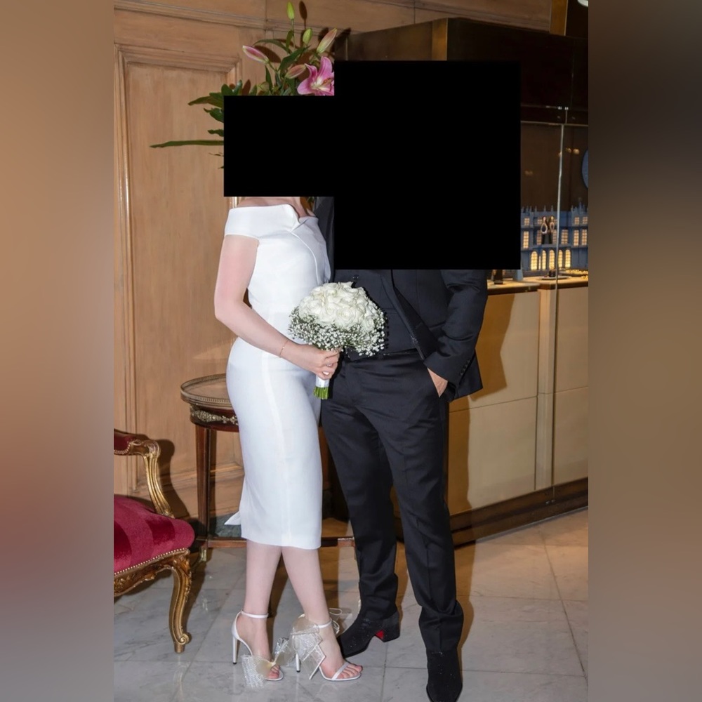 Used Roland Mouret Monamy off-the-shoulder wool-crepe midi dress- UK 12/ US 8